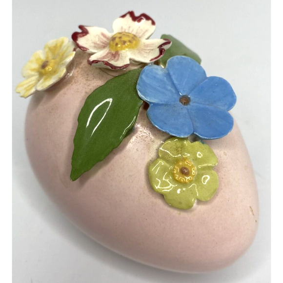 Vintage Unique Ceramic Pink Egg with 3D Flower Applique SKU PB188-2 - Picture 1 of 4